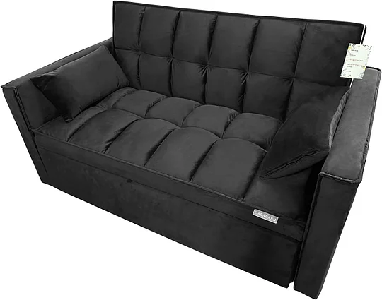 Sofá convertible de 55 pulgadas 3 en 1 sofá de terciopelo pequeño con cama extraíble, respaldo reclinable, almohadas y bolsillos, futón para sala de estar, departamento, oficina