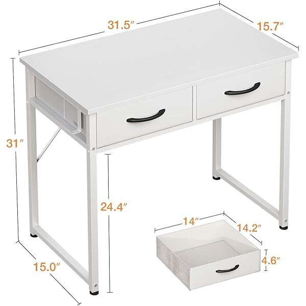 Escritorio de tocador blanco, mesa de estudio, escritura y trabajo moderna de 32 pulgadas