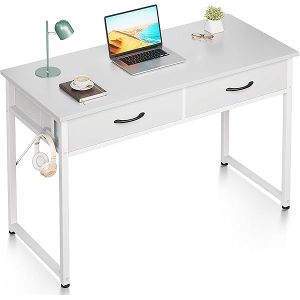 Escritorio de tocador blanco, mesa de estudio, escritura y trabajo moderna de 32 pulgadas