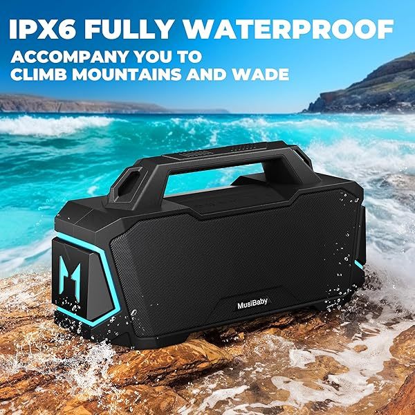 Altavoz Bluetooth, altavoces inalámbricos Bluetooth de 80 W, altavoz portátil resistente al agua IPX6 con 20 horas de reproducción, Bluetooth 5.3, altavoz portátil para exteriores, boombox grande para fiestas en casa y viajes (negro)