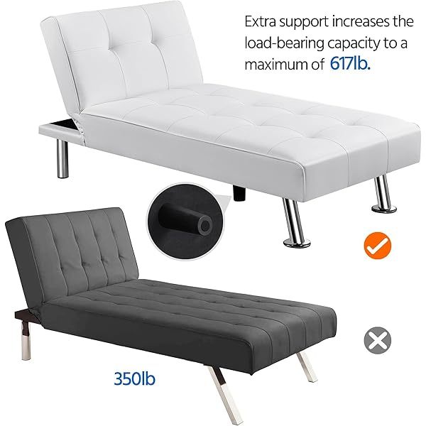 Sofá cama convertible de piel sintética, sofá futón, sofá reclinable moderno, sofá cama con patas de metal cromado