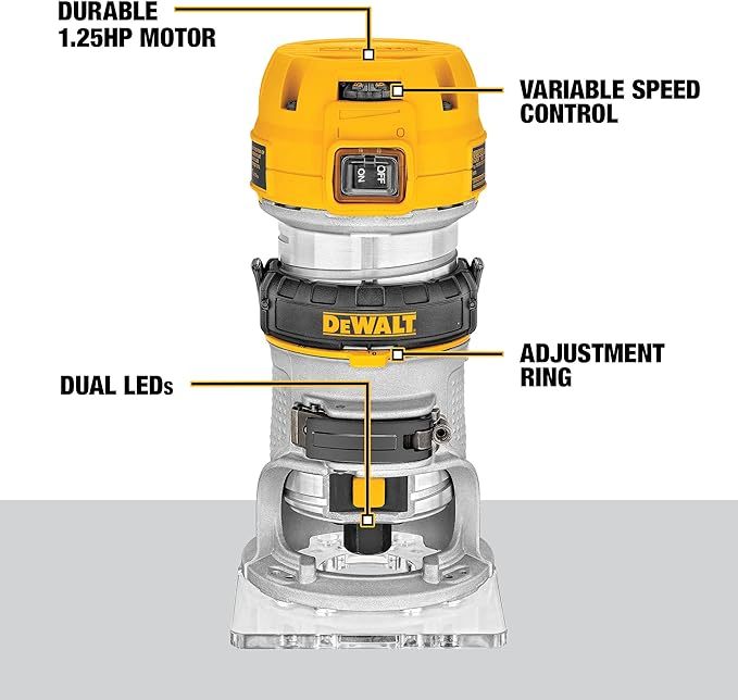 Max DWP611 1.25 HP Fresadora Compacta de Velocidad Variable y Par de Torsión, 1.25 Hp con Luz LED
