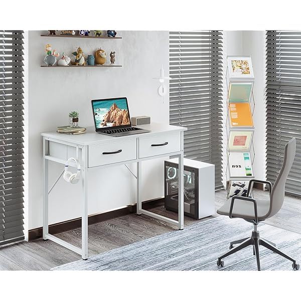 Escritorio de tocador blanco, mesa de estudio, escritura y trabajo moderna de 32 pulgadas
