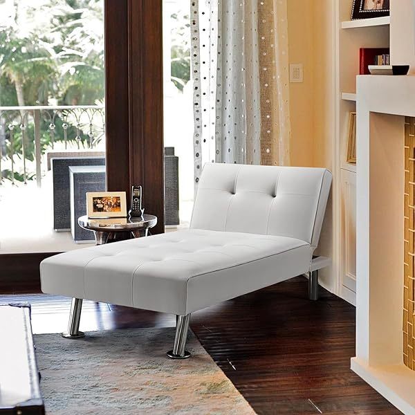 Sofá cama convertible de piel sintética, sofá futón, sofá reclinable moderno, sofá cama con patas de metal cromado