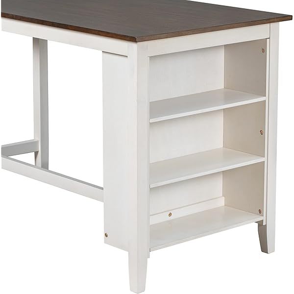Juego de mesa de comedor de altura de mostrador con 4 sillas, mesa de cocina de madera maciza con gabinete de almacenamiento y cajón, tablero de mesa de mármol sintético, color negro