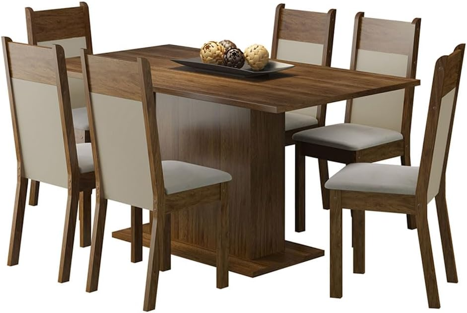 Madesa Juego de Comedor con Mesa y 6 Sillas Lousiana - Marrón/Creme/Beige