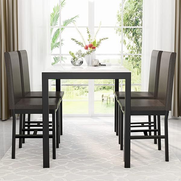 Juego de mesa de comedor para 4, 5 piezas de mármol DiningTableSet