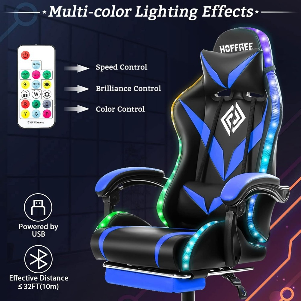 Silla Gaming con Masaje y Luces LED Sillas Ergonómicas para Videojuegos
