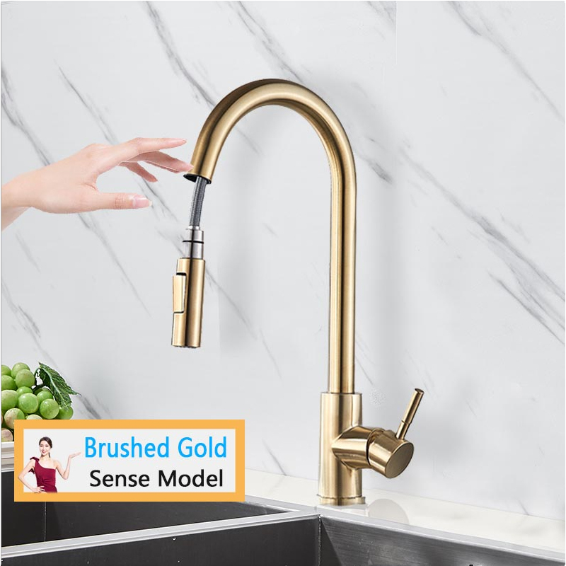 Grifo de cocina Smart Touch negro extraíble con sensor y rotación de 360 ​​grados, color negro y níquel