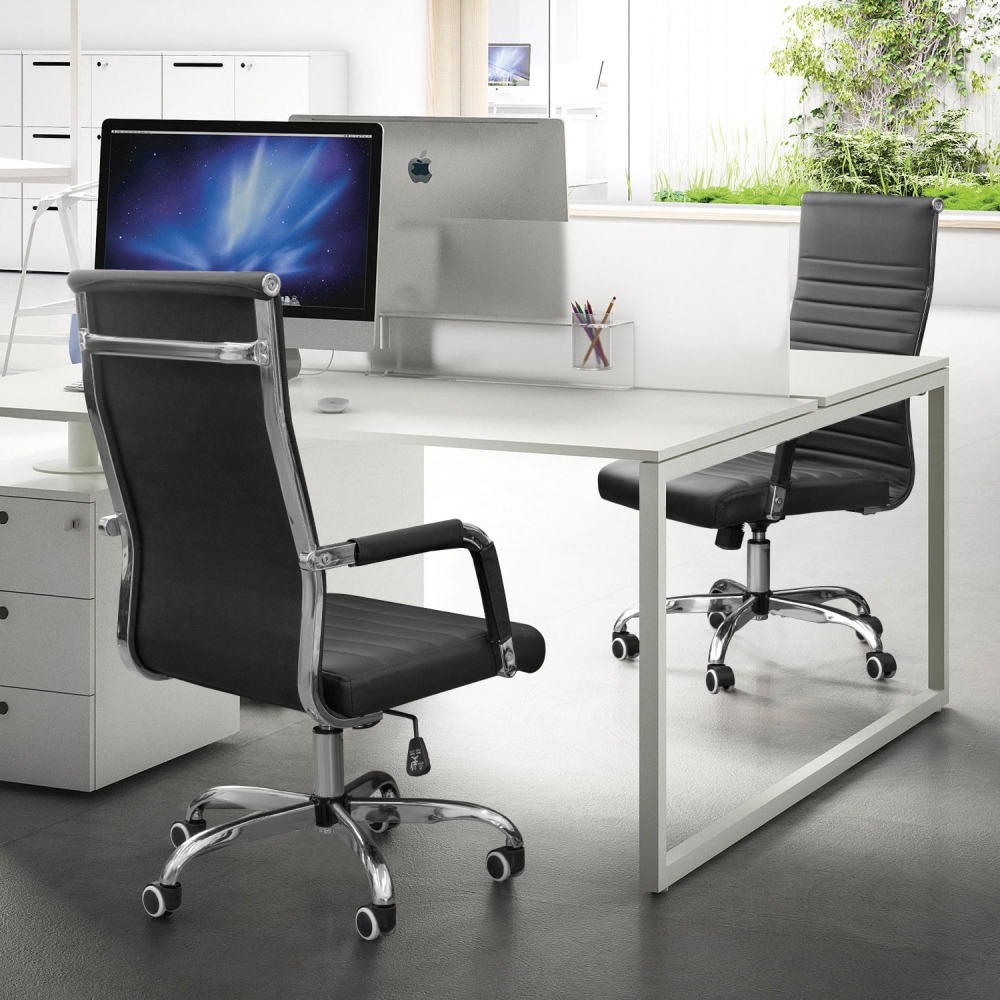 Silla de Trabajo con Brazos - Piel Imitación Cuero - Ideal para Oficina/Reuniones