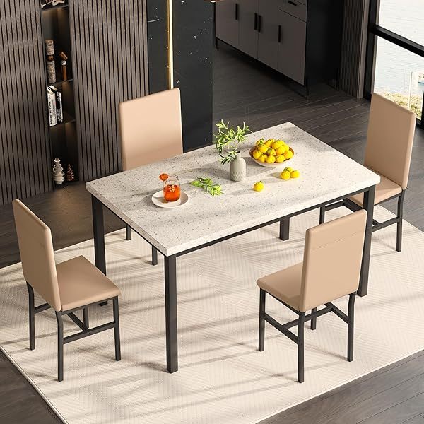 Juego de mesa de comedor para 4, 5 piezas de mármol DiningTableSet
