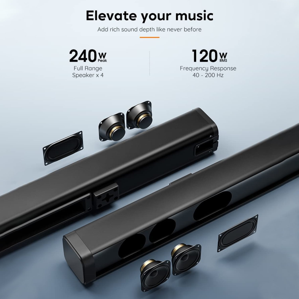 Barra de sonido con subwoofer, barras de sonido separables de 2.1 canales para TV, sonido envolvente 3D opcional, Bluetooth/HDMI-ARC/AUX