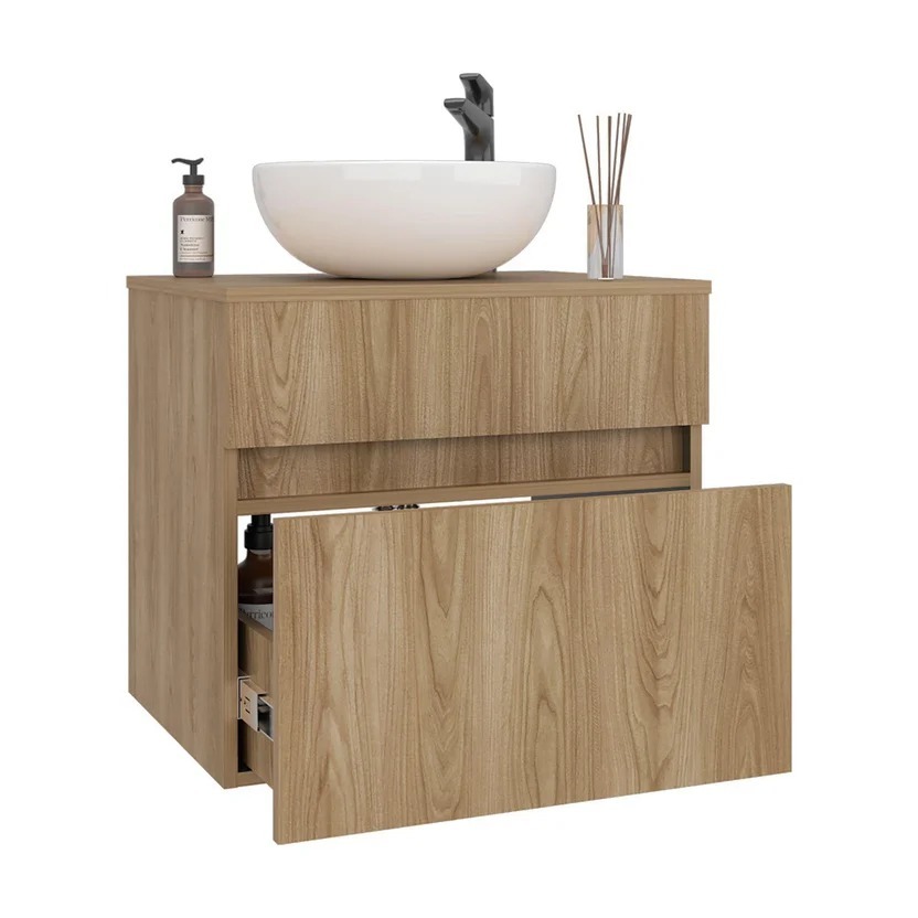 Combo Sanitario Cima, Mueble Palermo 60 Cm Fresno + Lavamanos Spazio Griferia Mate Black + Accesorios Negros