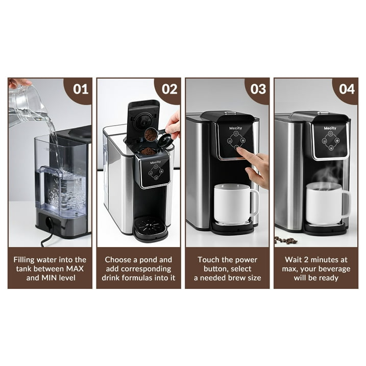 Cafetera monodosis 3 en 1, compatible con cápsulas en polvo, 120 V, depósito de agua de 50 oz, descalcificadora de té, color negro