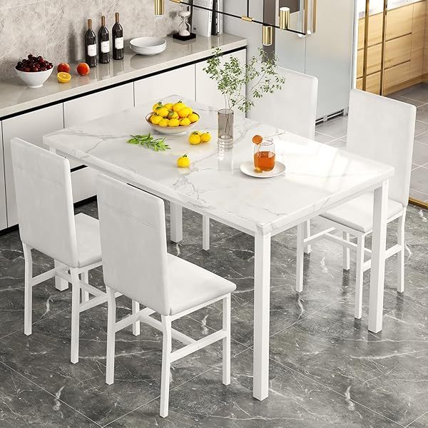 Juego de mesa de comedor para 4, 5 piezas de mármol DiningTableSet