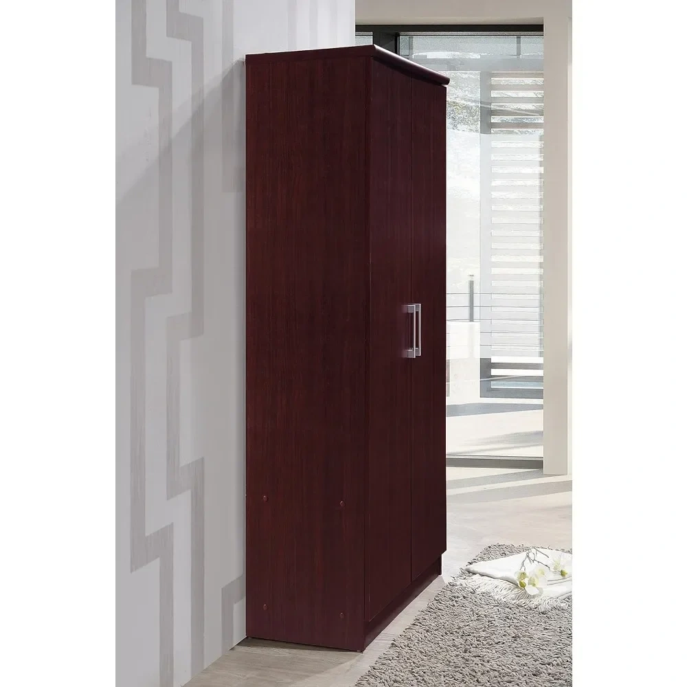 2 Door Wardrobe with Adjustable/Removable Shelves & Hanging Rod, Mahogany