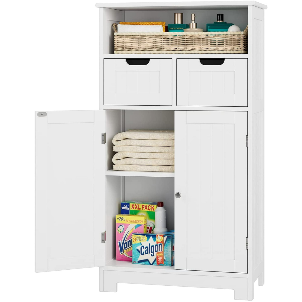 Homfa - Mueble de almacenamiento para el suelo del baño, armario de madera para ropa blanca con estante ajustable, organizador independiente para la oficina y la sala de estar, color blanco