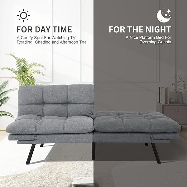 Sofá cama futón de espuma viscoelástica ajustable, sofá con respaldo convertible y reposabrazos, futón plegable, moderno futón cama para sala de estar, apartamento, oficina, habitación pequeña, sofá cama de 71 pulgadas, color negro