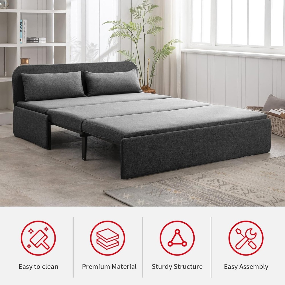 Sofá cama Queen plegable, colchón convertible, sofá cama doble plegable con 2 cojines, sofá cama