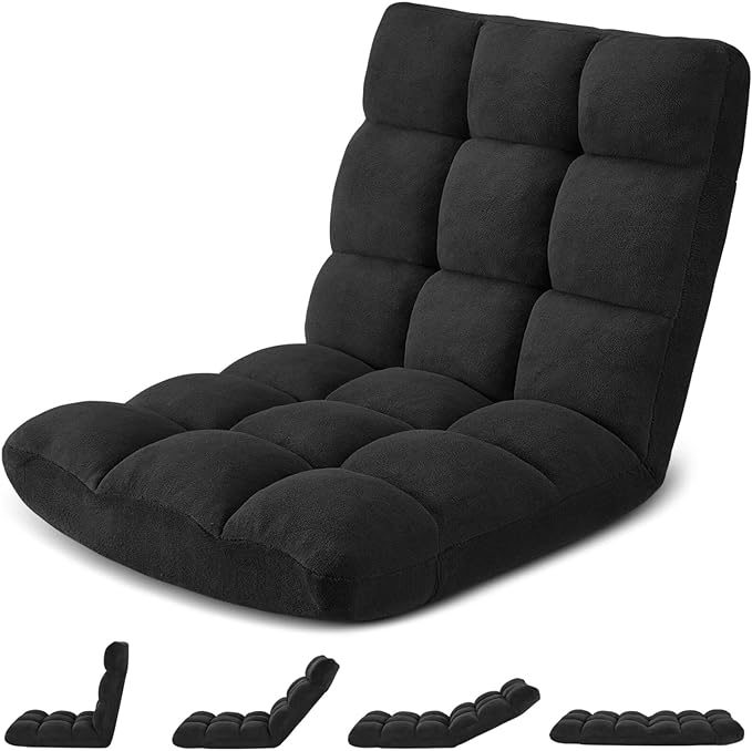 Folding Floor Gaming Chair Cushioned Adjustable Lazy Sofa Chair/Flannel for Adults&Kids Perfect for ReadingGamingCamel