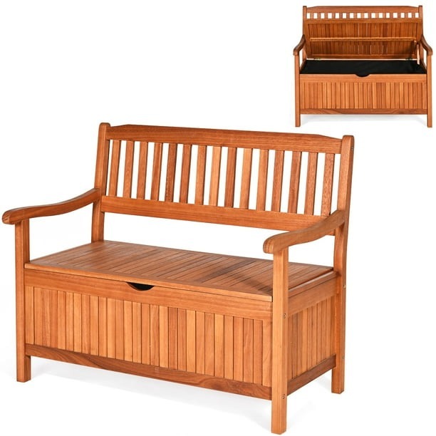 Costway Banco contenedor de madera para exterior, banco para entrada con revestimiento interno removible y empuñadura, para patio jardín balcón y salón