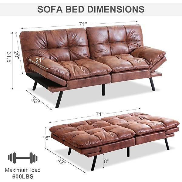 Sofá cama futón de espuma viscoelástica ajustable, sofá con respaldo convertible y reposabrazos, futón plegable, moderno futón cama para sala de estar, apartamento, oficina, habitación pequeña, sofá cama de 71 pulgadas, color negro