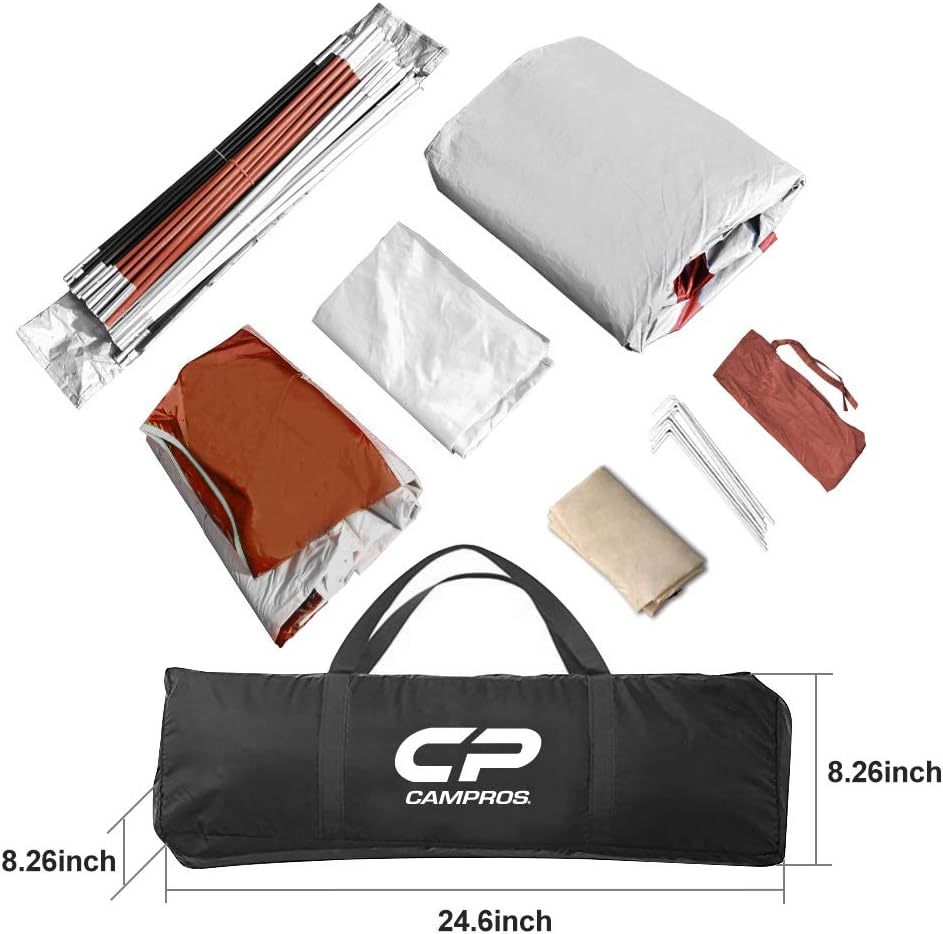 CAMPROS CP - Tienda de campaña para 9 personas, resistente al agua para 2 habitaciones, con mosca superior, 4 ventanas de malla grandes, doble capa, fácil de instalar, portátil con bolsa de transporte