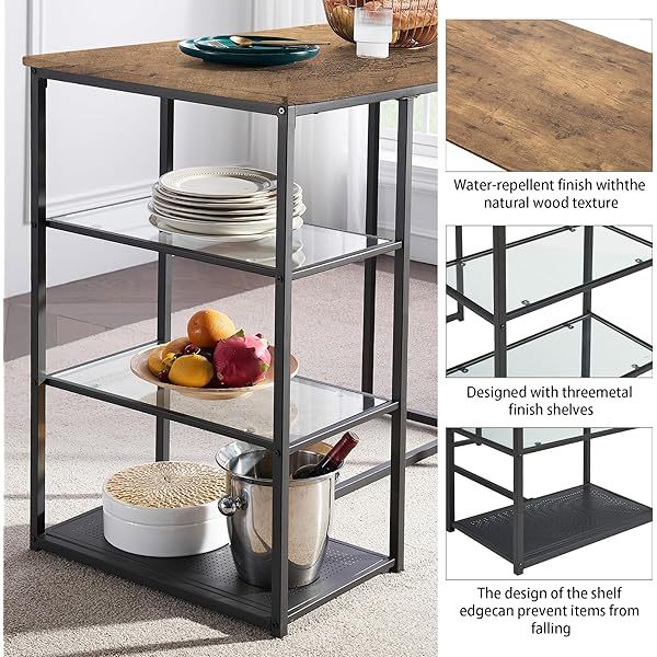 juego de mesa de comedor con mesa de vidrio para 4, Negro