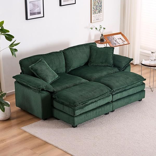 Sofá seccional Loveseat con otomana, sofá cama moderno con almohadas