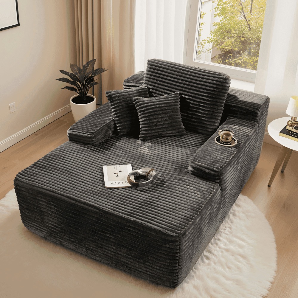 Sillón Chaise Lounge Gigante Ovios 170x122cm - Sofá Cama Ultra Cómodo de Pana, Sin Montaje, Para Salón