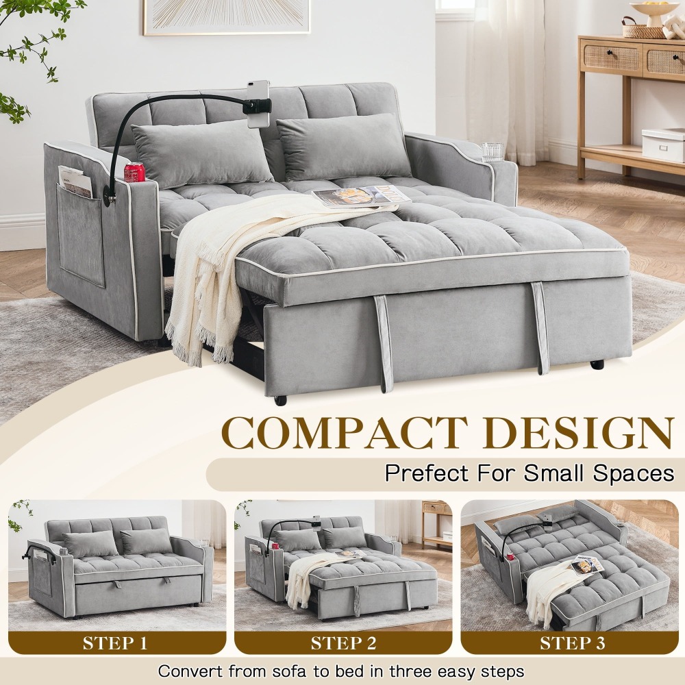 Sofá Cama Convertible 3 en 1, Loveseat Cama Nido con Soporte para Teléfono