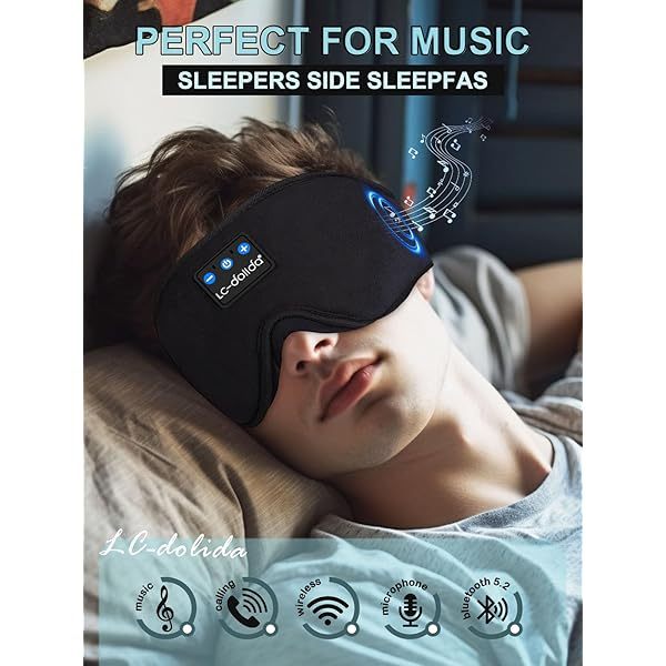 Auriculares para dormir, máscara para dormir 3D con Bluetooth, máscara para dormir con música inalámbrica, auriculares para dormir para quienes duermen de lado