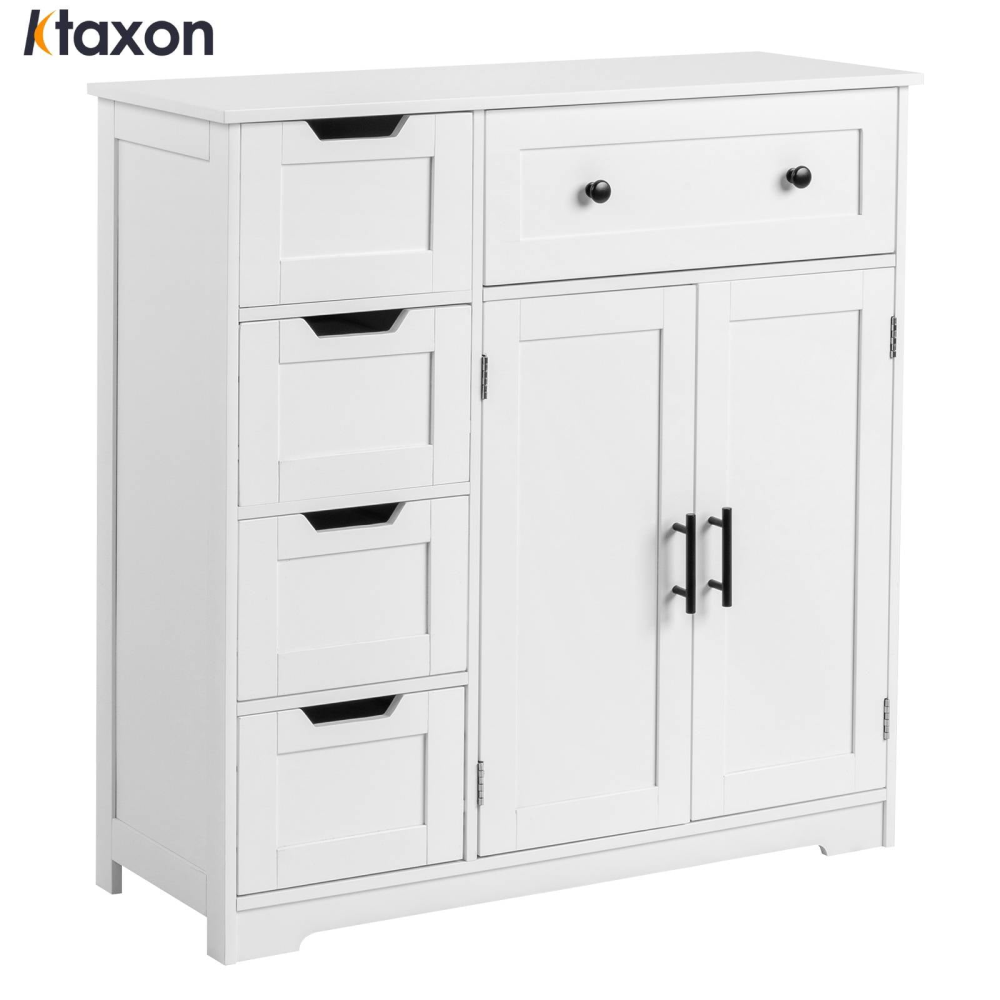 Mueble de baño de madera con 5 cajones y 1 armario, para entrada de salón, color blanco