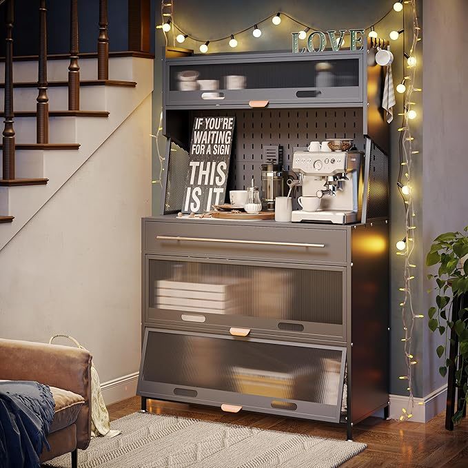 Armario de Cocina, Estante para Microondas, Gran Estante de Almacenaje de Cocina, DIY Creativo, con Ruedas de Freno, para Garaje, Despensa, Cocina, Hogar, Blanco 100×40×165cm