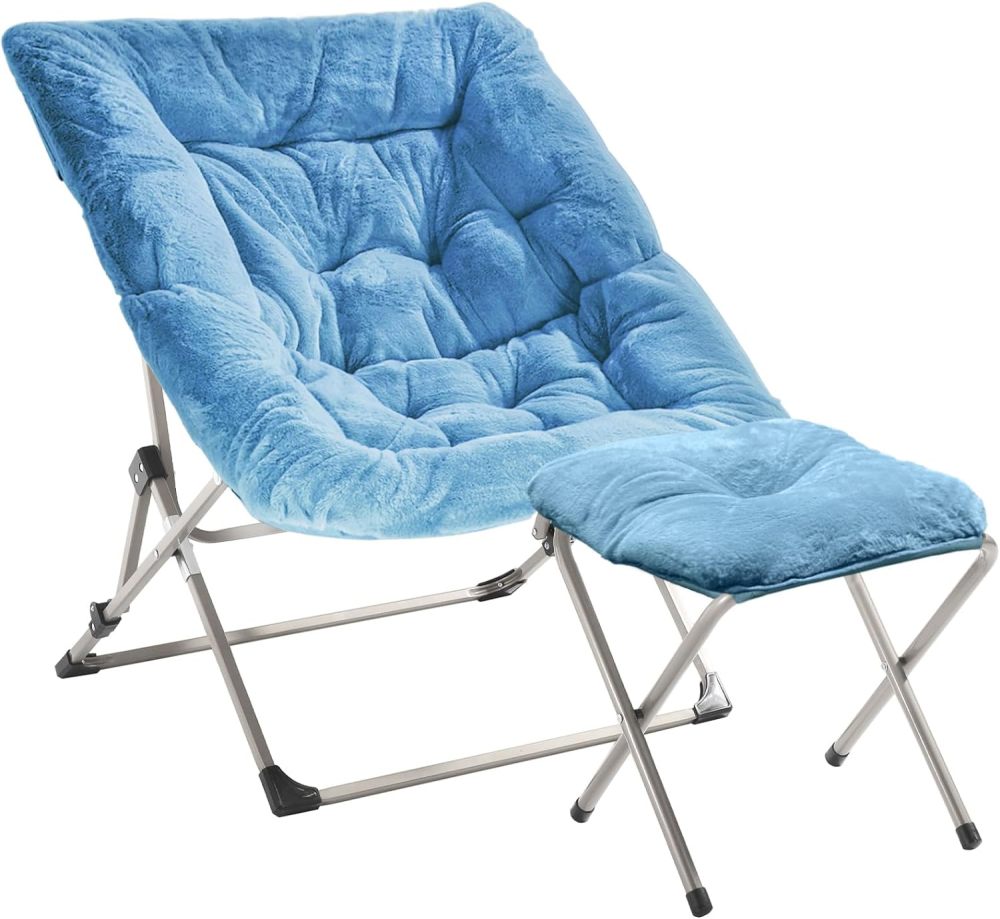 OAKHAM Comfy Saucer Chair,Folding Faux Fur Lounge Chair for Bedroom and Living Room,Flexible Seating Chair for Kids Teens Adults