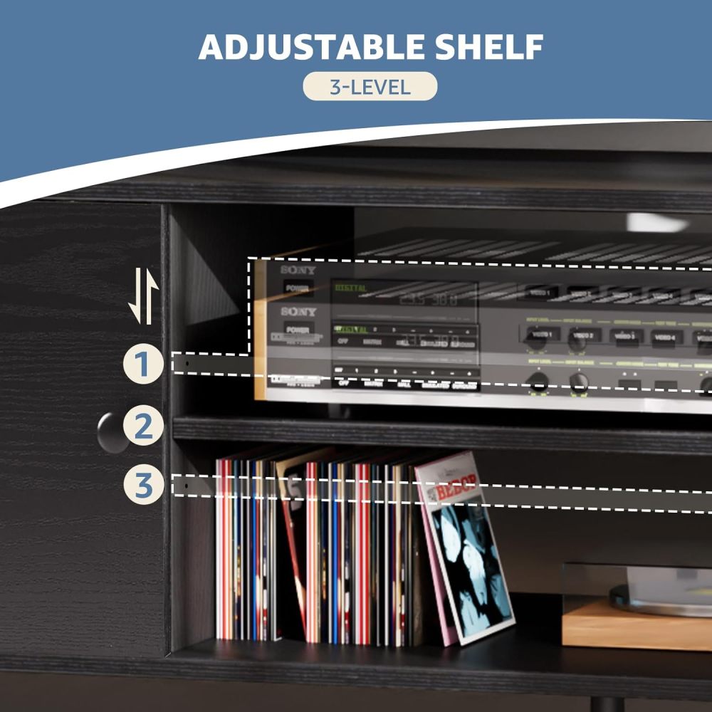 Soporte de TV para TV de 55 a 60 Pulgadas, Centro de Entretenimiento con clóset de Almacenamiento, Mesa Moderna de Consola Multimedia de Mediados de Siglo, bisagra Ajustable, Muebles de