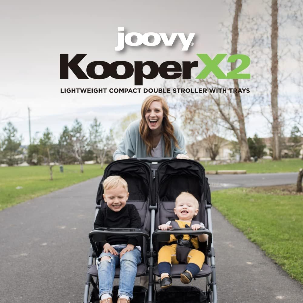 Joovy Kooper X2 carriola doble, carriola de viaje ligero, plegable compacto con bandeja