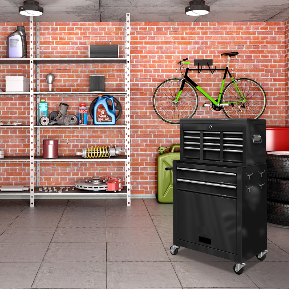 Caja y armario para herramientas 2 en 1, caja de herramientas con ruedas de 8 cajones y gran capacidad
