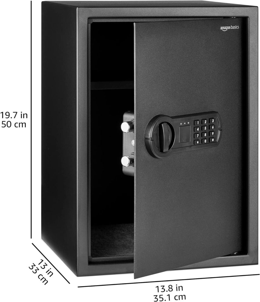 Caja fuerte de seguridad para el hogar de acero con teclado programable, documentos seguros, joyas, objetos de valor, 1.52 pies cúbicos, 13.8 x 13 x 16.5 pulgadas, color negro