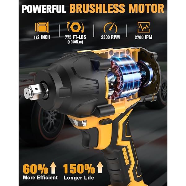 Llave de impacto inalámbrica de 1/2 pulgada, 21 V, sin escobillas, pistola de impacto de alto torque,bolsa de herramientas (RB-810), versión 700 ft-lbs/Pro