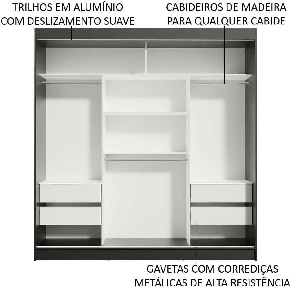 Armario de madera maciza de 3 puertas con 1 espejo - Negro/Marrón