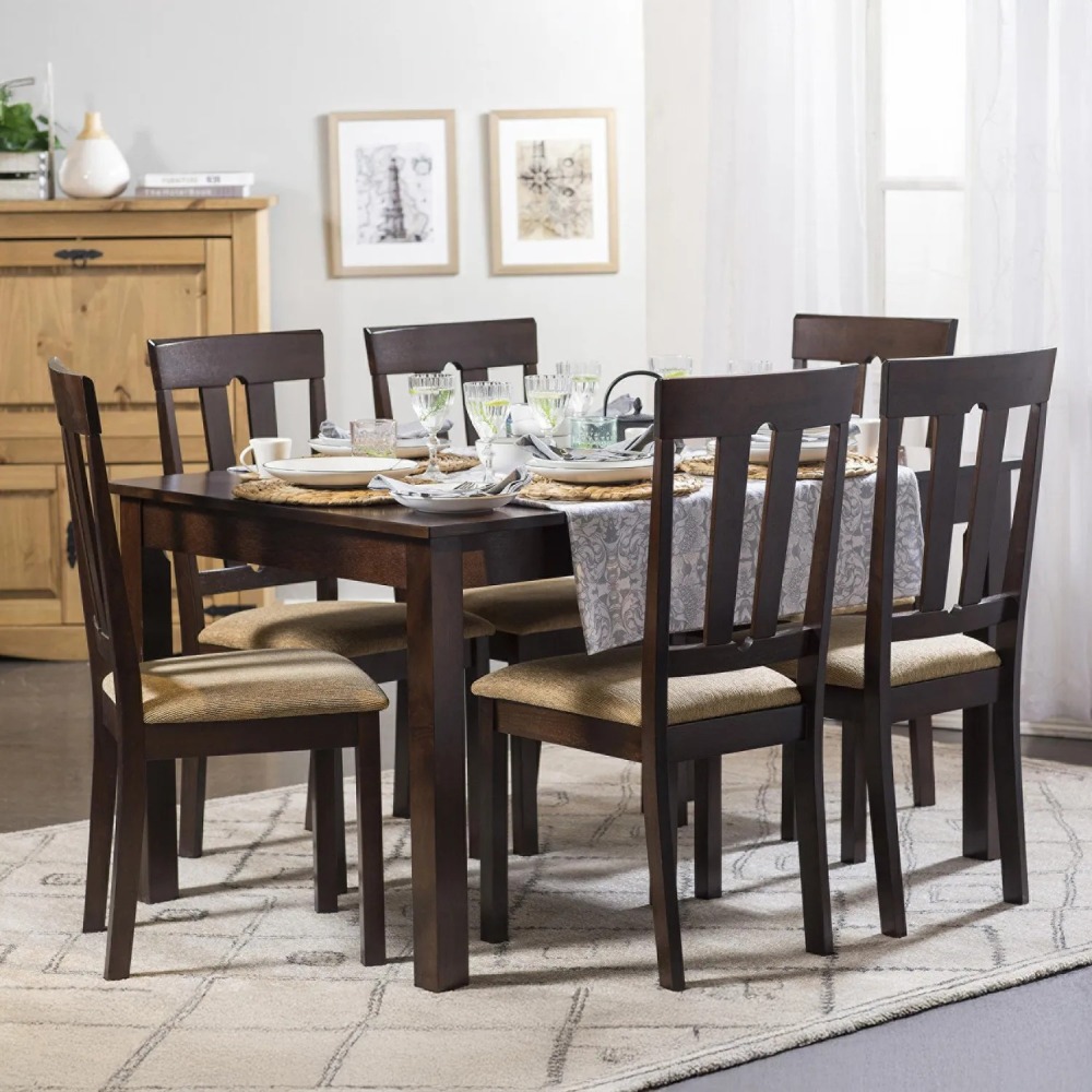 Juego de Comedor Louis 6 Sillas Mesa Rectangular 90x94x140 cm Capuccino