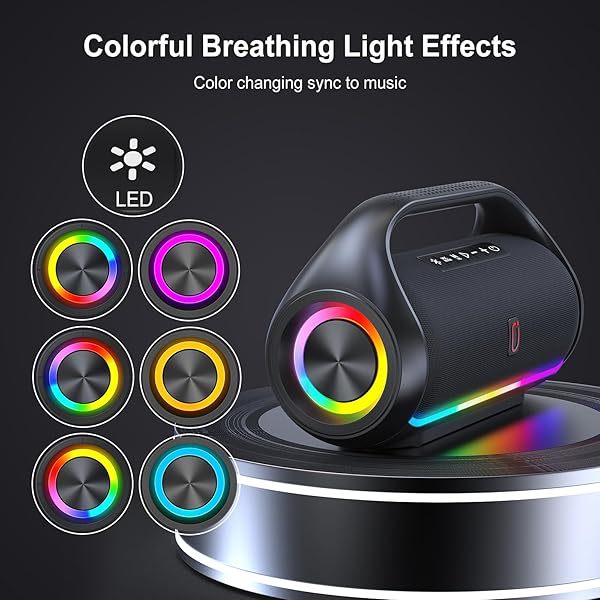 Altavoz Bluetooth, altavoz Bluetooth portátil resistente al agua con graves potentes y luces LED