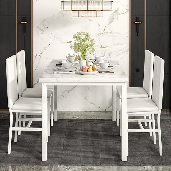 Juego de mesa de comedor para 4, 5 piezas de mármol DiningTableSet