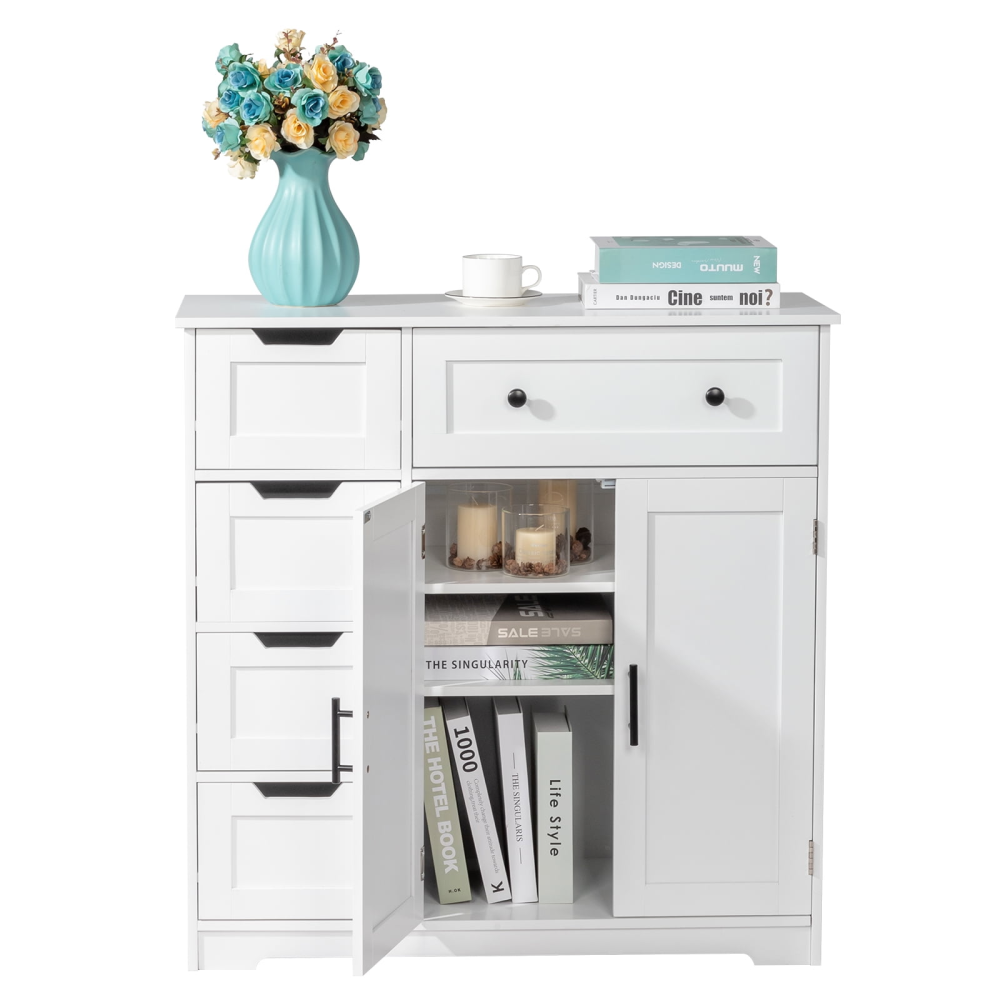 Mueble de baño de madera con 5 cajones y 1 armario, para entrada de salón, color blanco
