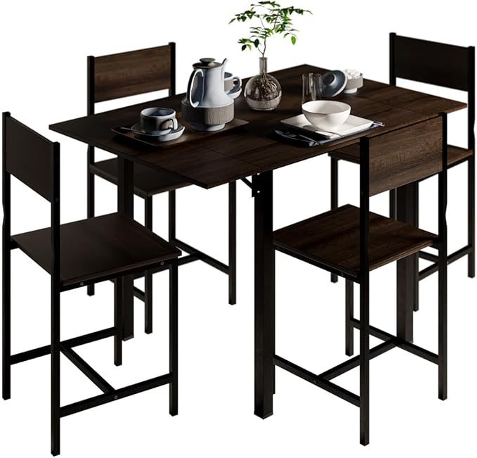 Comedor 2 en 1 con 4 Sillas. Comedor Colapsable Ponce con Superficie de 120x78 cm. Mesa Plegable para 2 o 4 Personas. Mesa para Cocina, Hogar o Terraza. Antecomedor. Dining Table (Café)