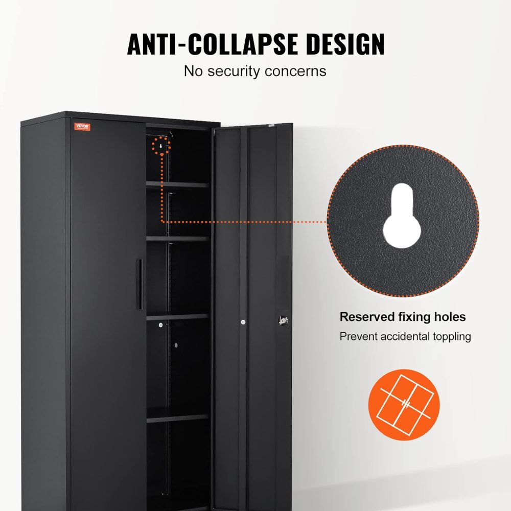 Metal Storage Cabinet with Wheels, 75'' Locking Steel Storage Cabinet with 2 Magnetic Doors and 4 Adjustable Shelves for Office, Garage, Home