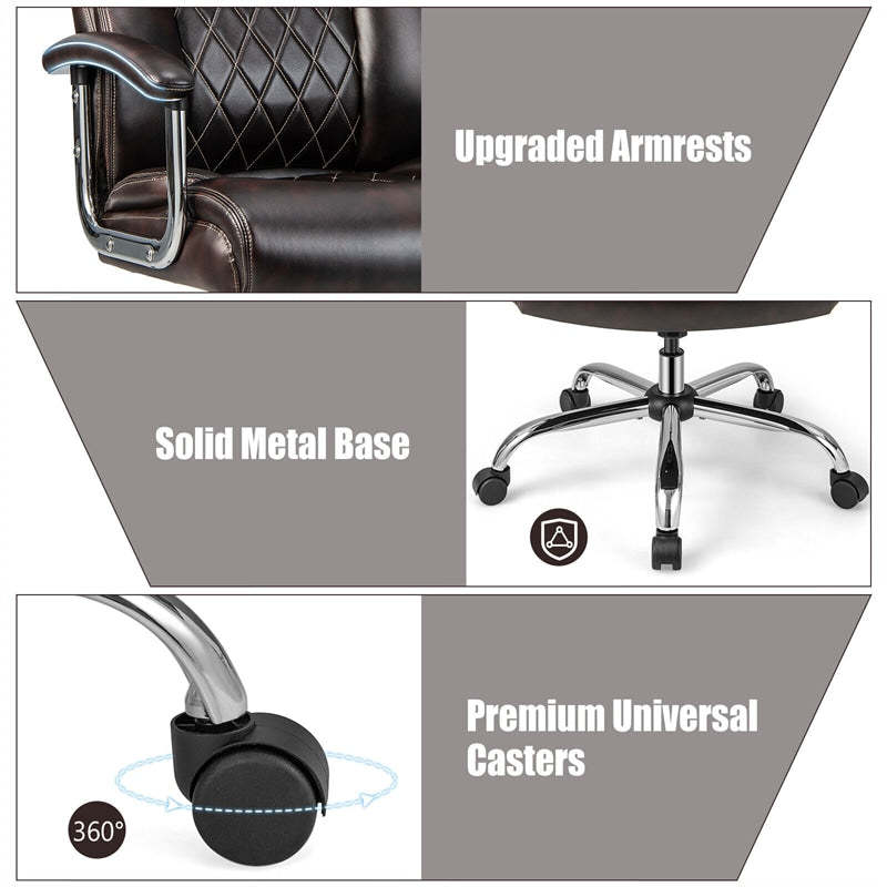 Silla de oficina giratoria de altura ajustable de 500 libras, silla de escritorio para ordenador, silla ejecutiva de piel sintética con Base de Metal resistente