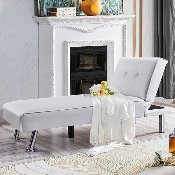 Sofá cama convertible de piel sintética, sofá futón, sofá reclinable moderno, sofá cama con patas de metal cromado