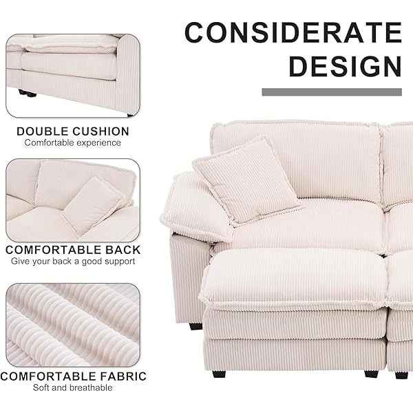 Sofá seccional Loveseat con otomana, sofá cama moderno con almohadas